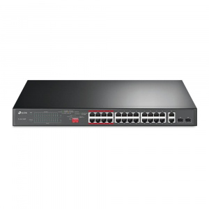 TP-link 24-портовый неуправляемый 10/100 Мбит/с PoE+ коммутатор с 2 гигабитными портами (TL-SL1226P)