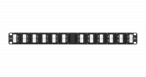 Неэкранированная патч-панель с угловыми портами, 24 порта, 19", 1U, категория 6 (NMC-RP24UE2-AN-1U-BK)
